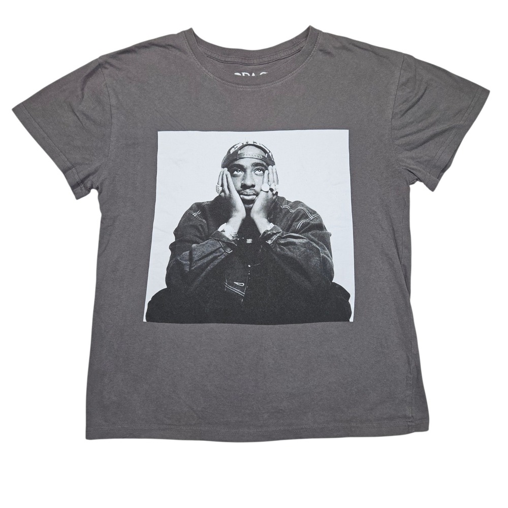2Pac Amaru Entertainment Portrait Graphic Rap Tee Shirt Grey Sz M